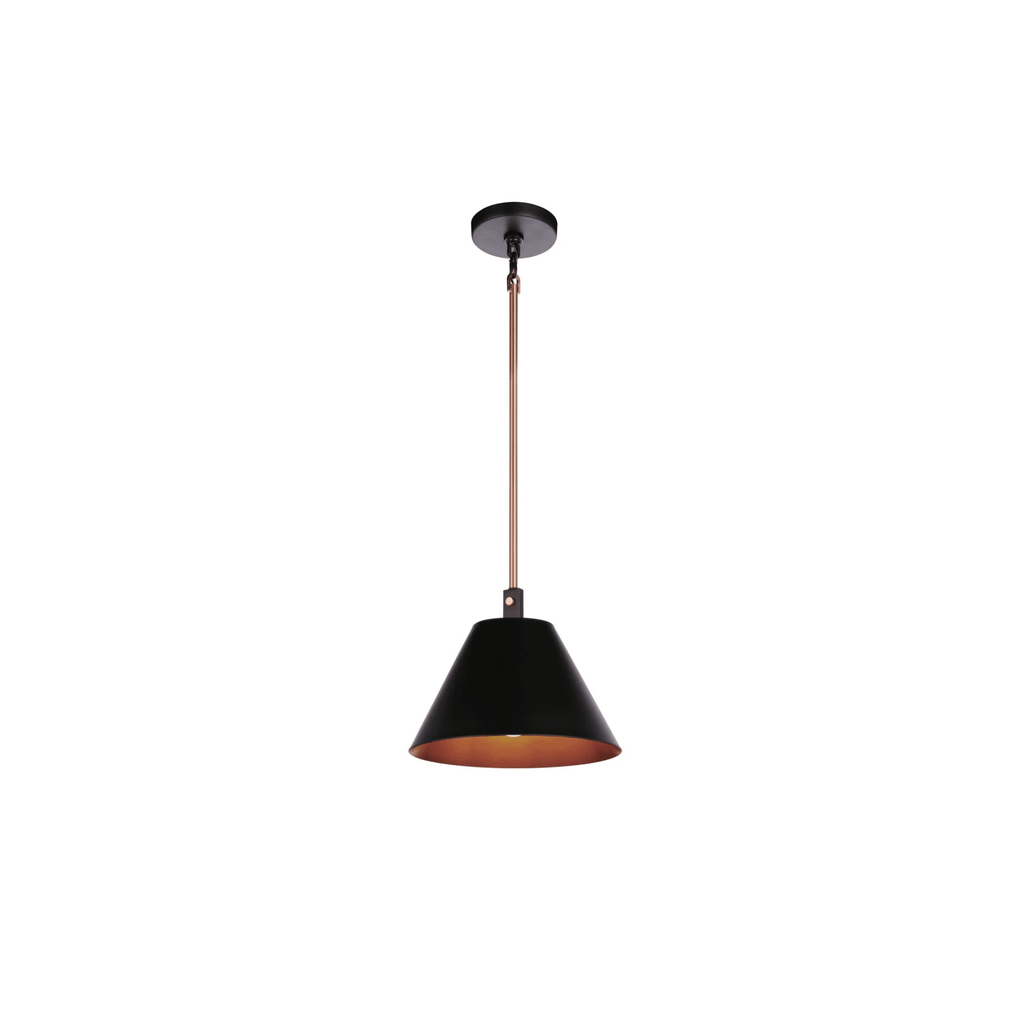 Blake 1 Light Pendant in Flat Black/Satin Brass - Orvon Lighting