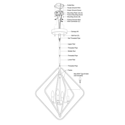 Brady 22 - in. 4 Light Pendant Black and Satin Brass - Orvon Lighting