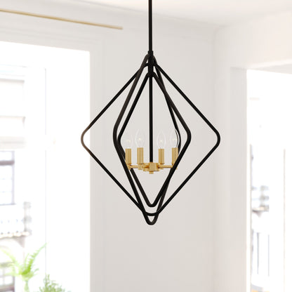 Brady 22 - in. 4 Light Pendant Black and Satin Brass - Orvon Lighting