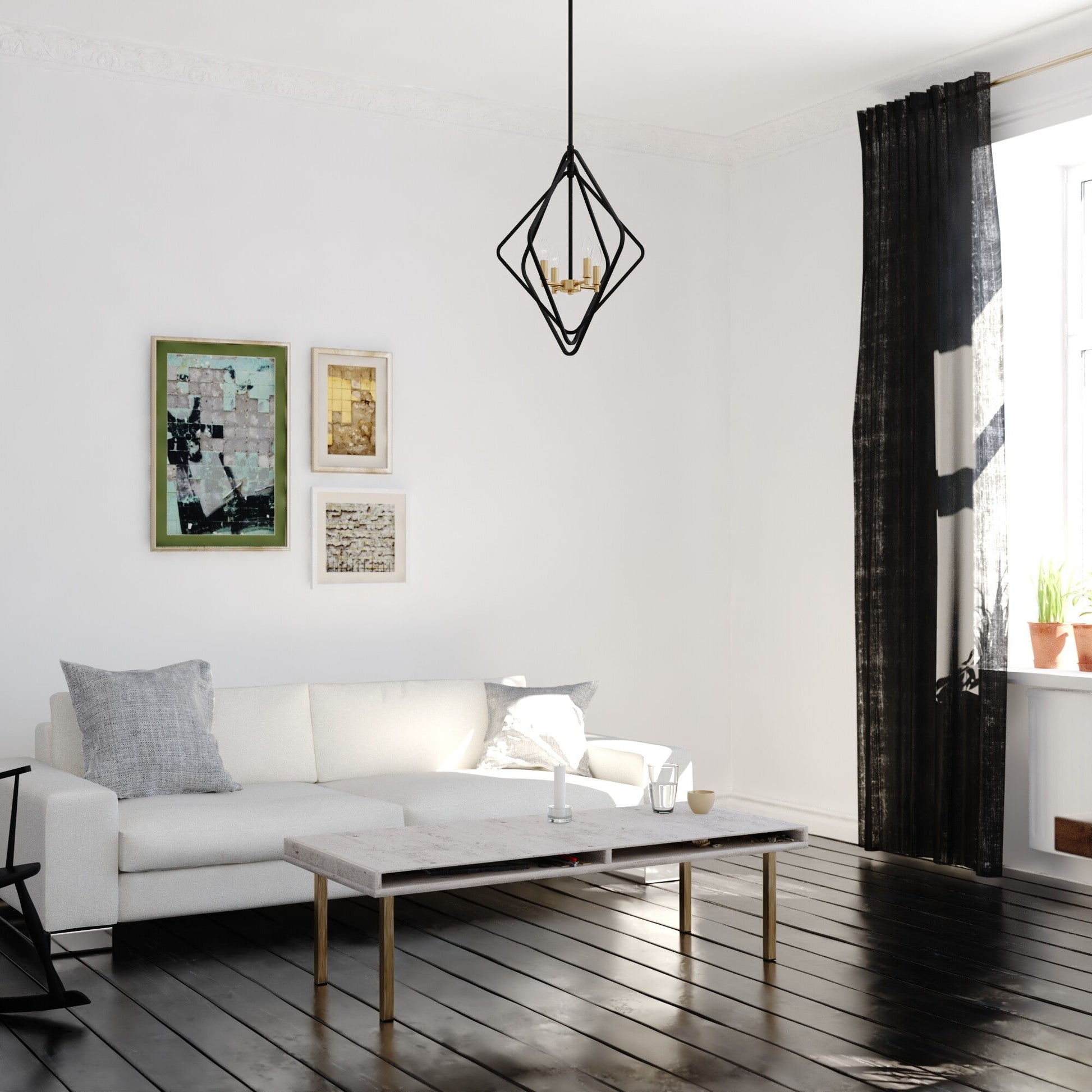 Brady 22 - in. 4 Light Pendant Black and Satin Brass - Orvon Lighting
