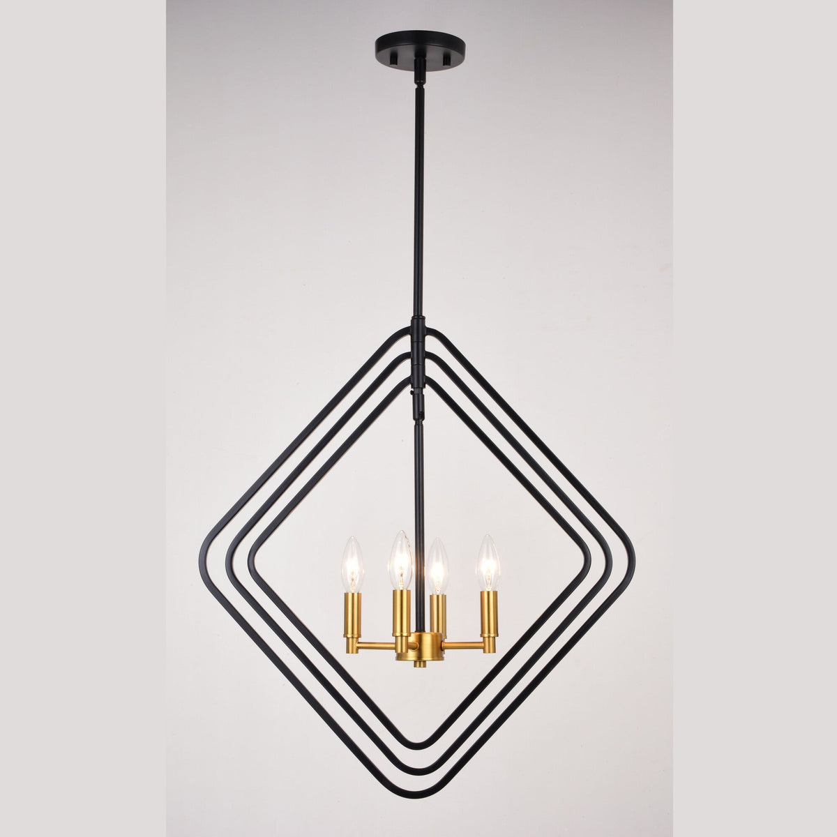 Brady 22 - in. 4 Light Pendant Black and Satin Brass - Orvon Lighting