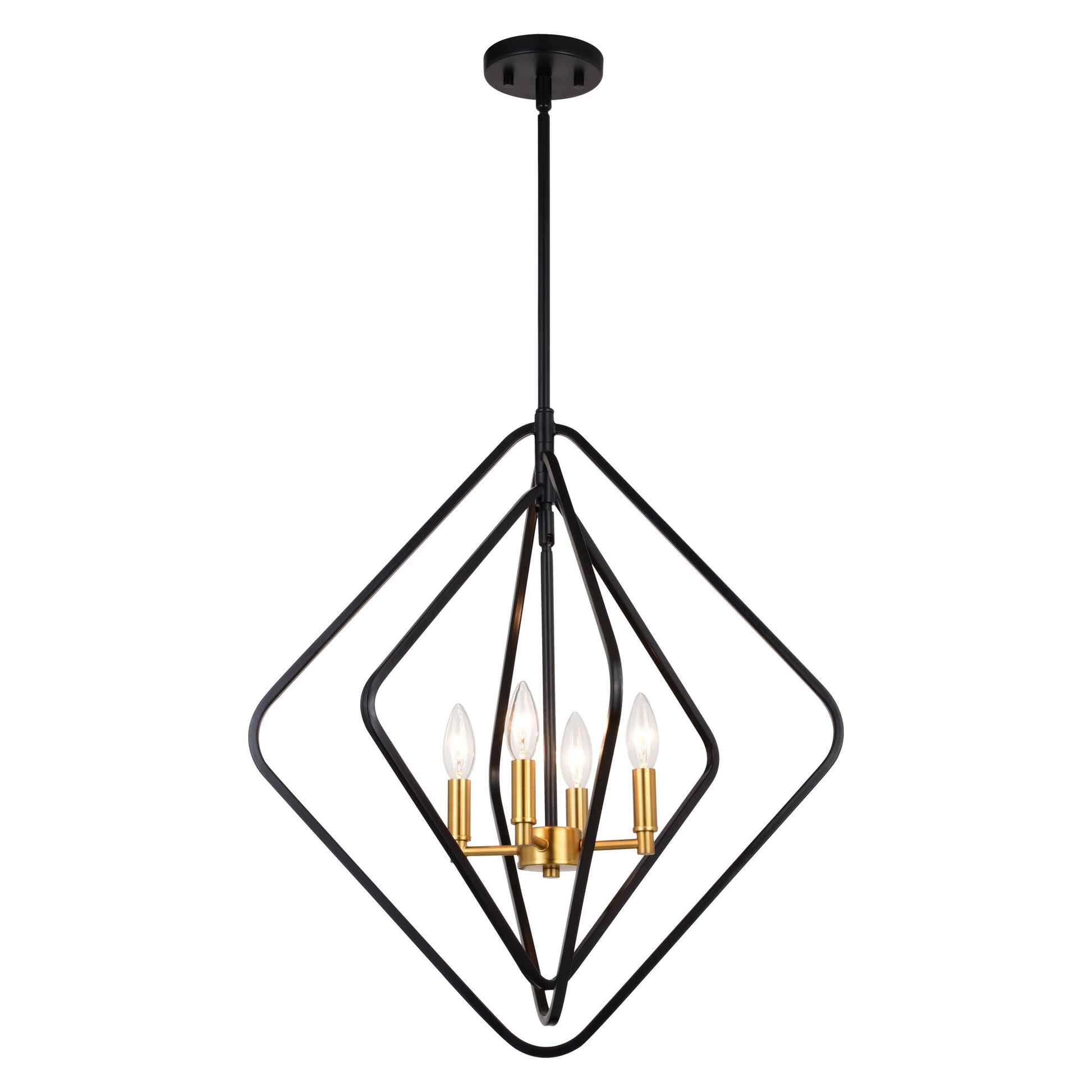 Brady 22 - in. 4 Light Pendant Black and Satin Brass - Orvon Lighting