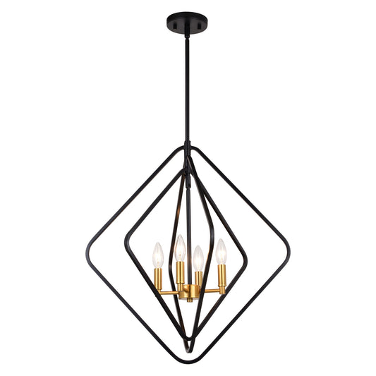 Brady 22 - in. 4 Light Pendant Black and Satin Brass - Orvon Lighting