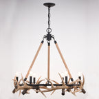 Breckenridge 30.5 - in. 6 Light Antler Chandelier Aged Iron with Natural Rope - Orvon Lighting