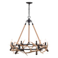 Breckenridge 30.5 - in. 6 Light Antler Chandelier Aged Iron with Natural Rope - Orvon Lighting