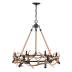 Breckenridge 30.5 - in. 6 Light Antler Chandelier Aged Iron with Natural Rope - Orvon Lighting