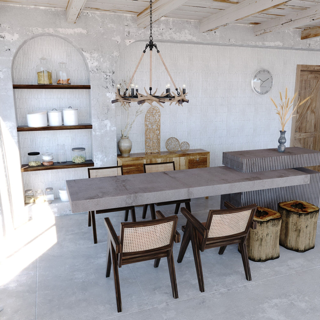 Breckenridge 30.5 - in. 6 Light Antler Chandelier Aged Iron with Natural Rope - Orvon Lighting