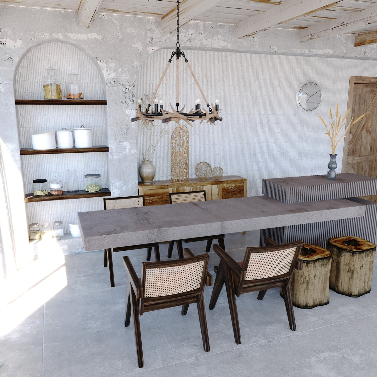 Breckenridge 30.5 - in. 6 Light Antler Chandelier Aged Iron with Natural Rope - Orvon Lighting
