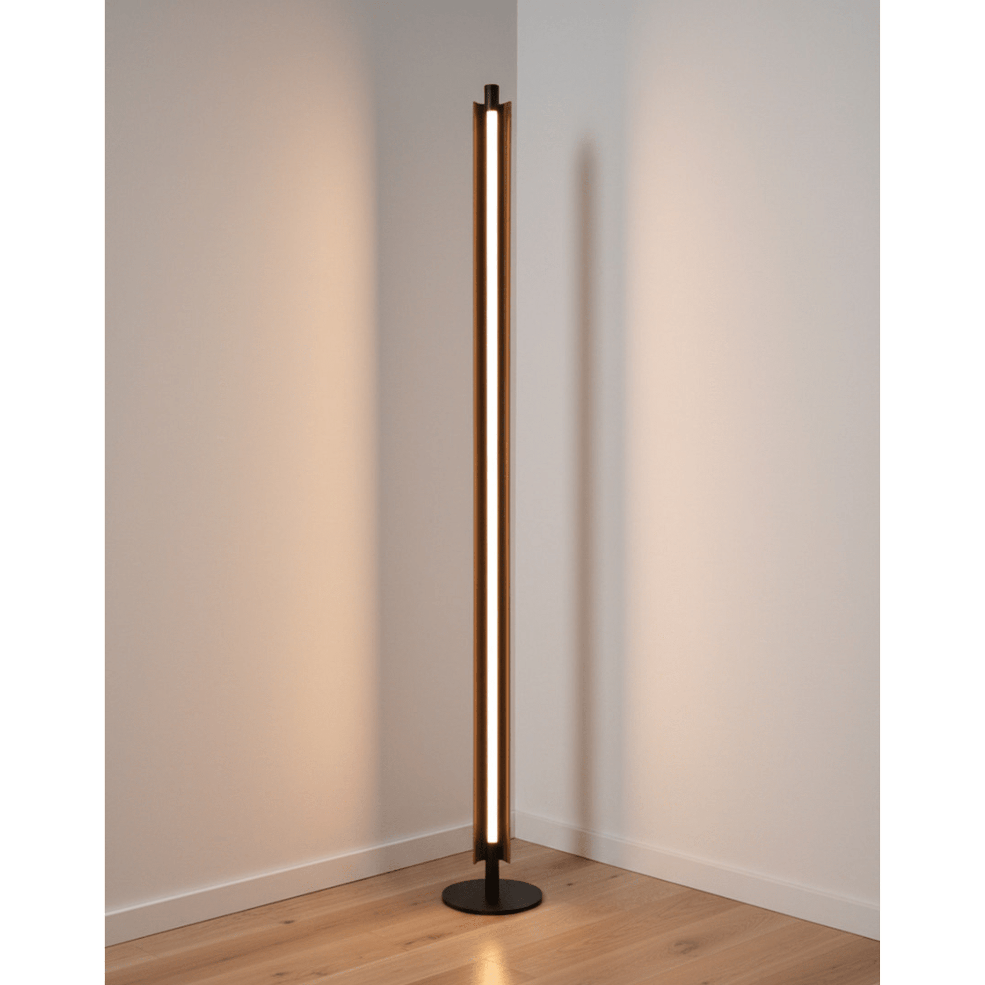 Cameron 1 Light LED Floor Lamp in Flat Black/Walnut - Orvon Lighting