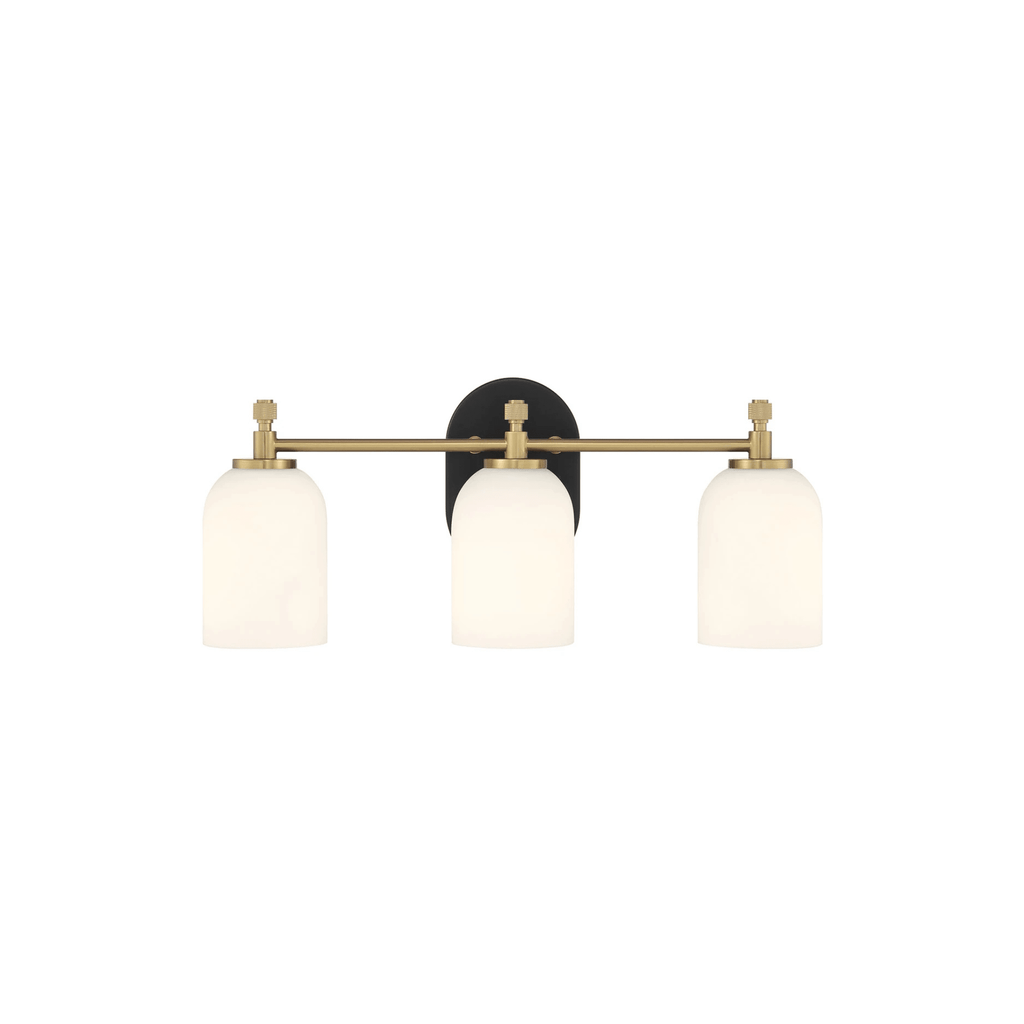 Council 3 Light 20.5 inch Flat Black/Satin Brass Vanity Light Wall Light - Orvon Lighting