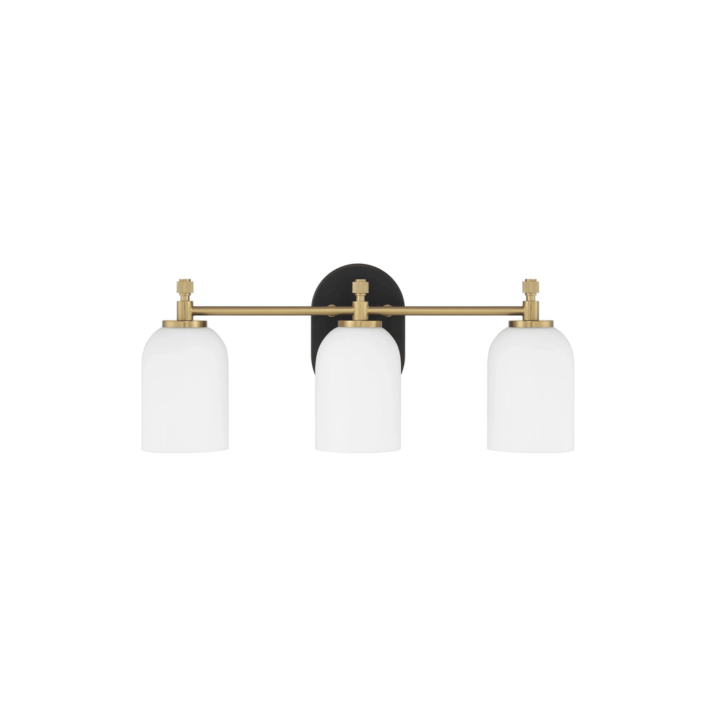 Council 3 Light 20.5 inch Flat Black/Satin Brass Vanity Light Wall Light - Orvon Lighting
