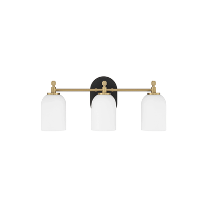 Council 3 Light 20.5 inch Flat Black/Satin Brass Vanity Light Wall Light - Orvon Lighting
