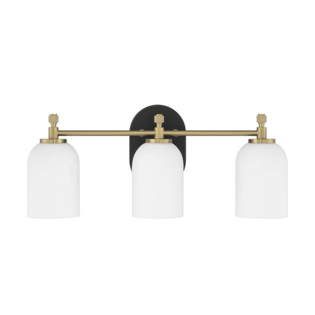 Council 3 Light 20.5 inch Flat Black/Satin Brass Vanity Light Wall Light - Orvon Lighting