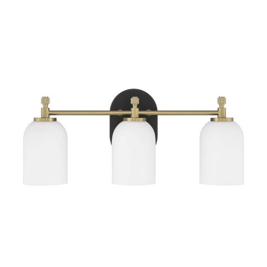 Council 3 Light 20.5 inch Flat Black/Satin Brass Vanity Light Wall Light - Orvon Lighting