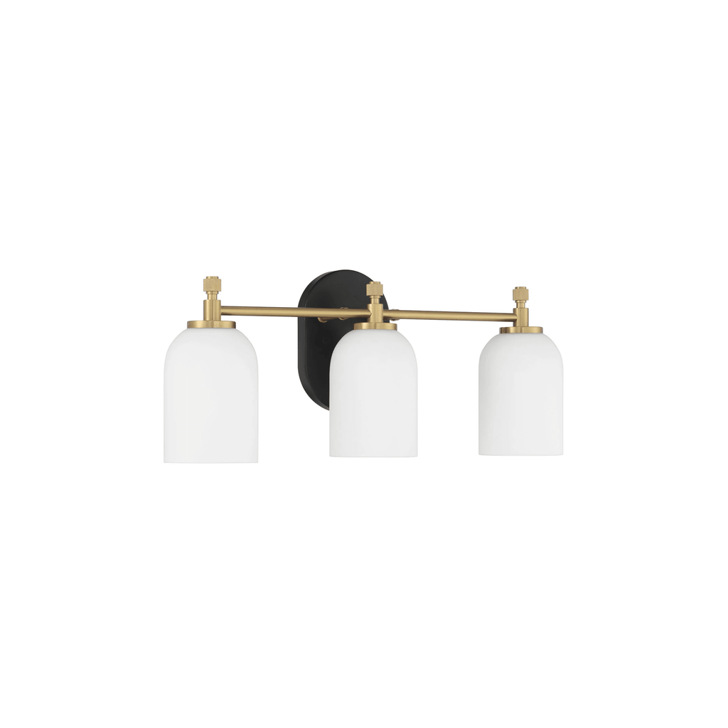 Council 3 Light 20.5 inch Flat Black/Satin Brass Vanity Light Wall Light - Orvon Lighting
