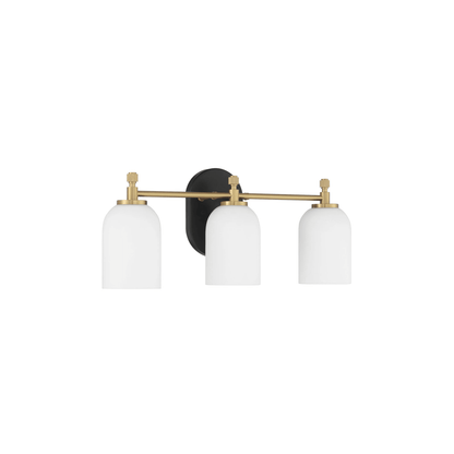 Council 3 Light 20.5 inch Flat Black/Satin Brass Vanity Light Wall Light - Orvon Lighting