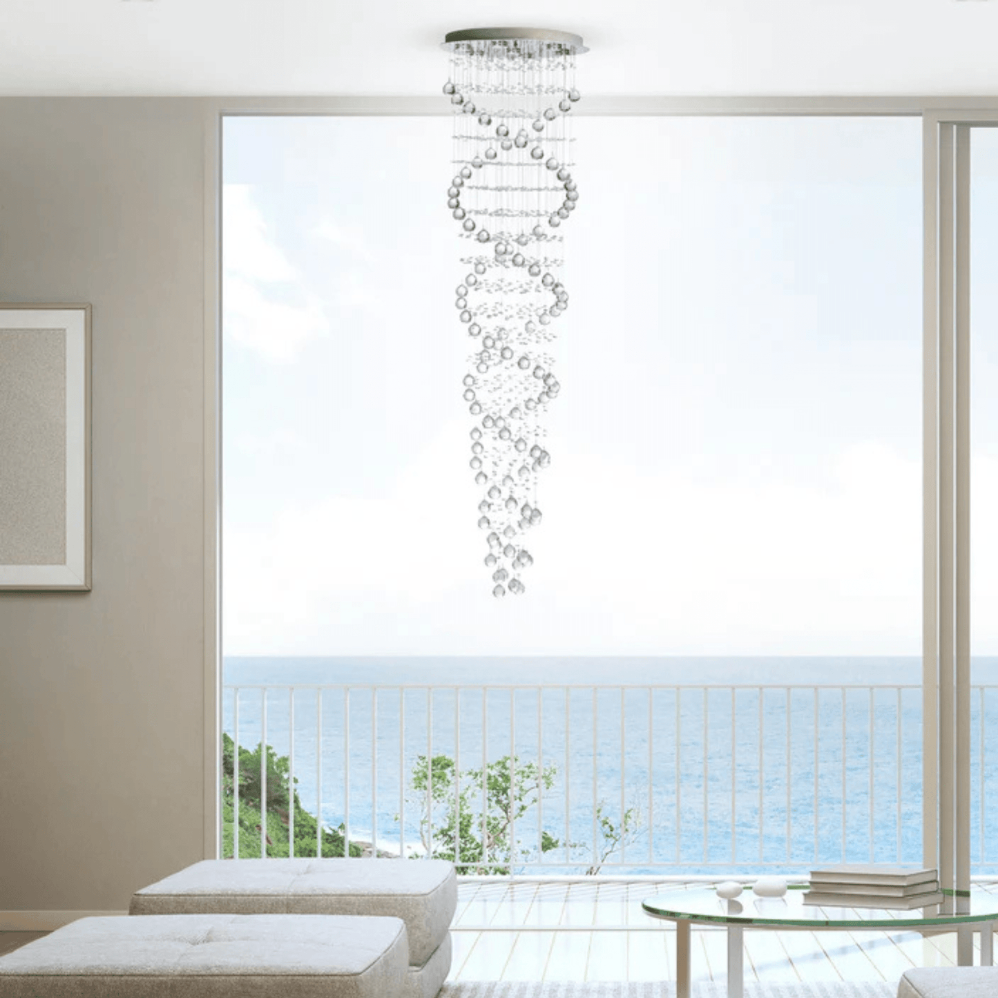 Crystal Chandelier Double Helix 7 Light, 73" Hanging Length - Orvon Lighting