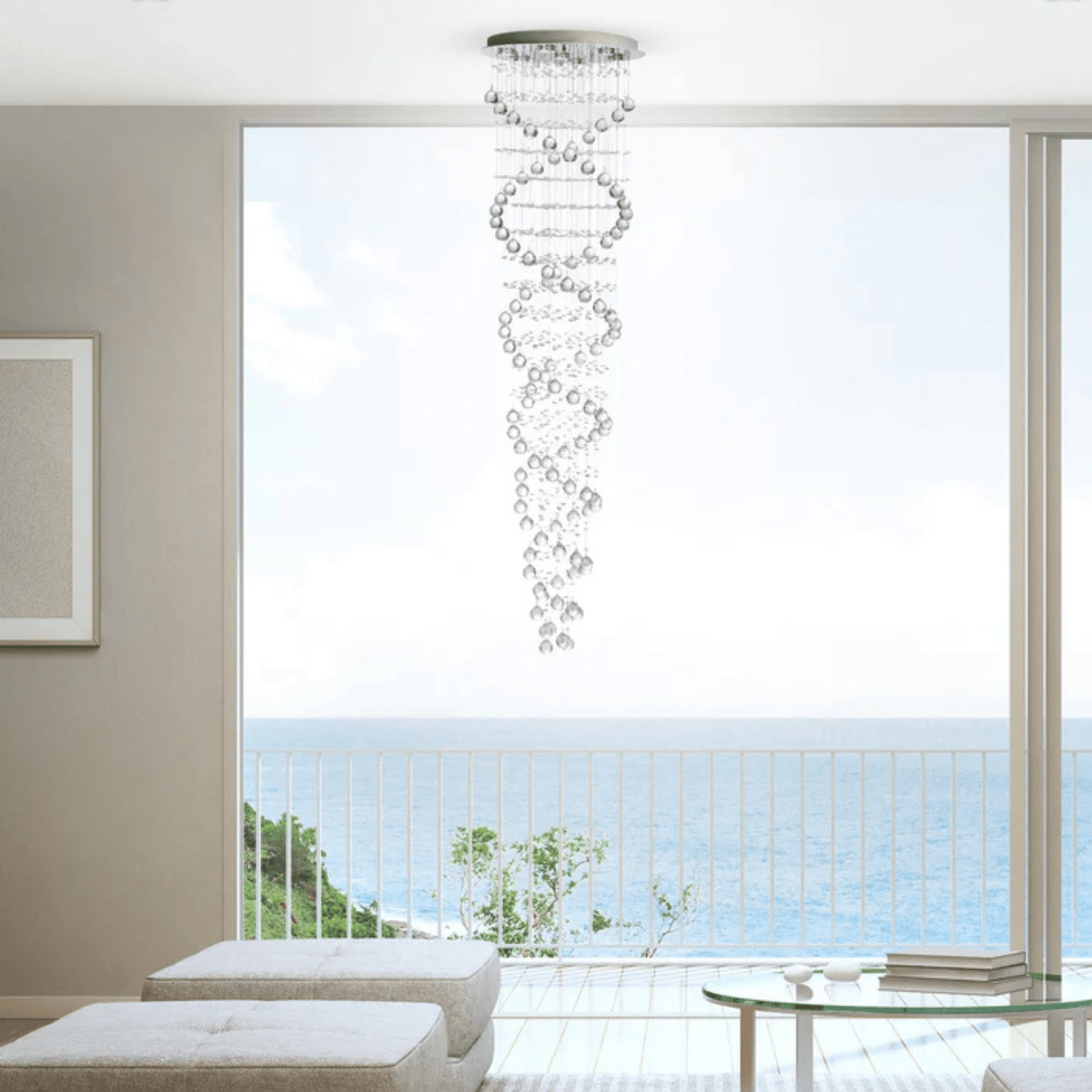 Crystal Chandelier Double Helix 7 Light, 73" Hanging Length - Orvon Lighting