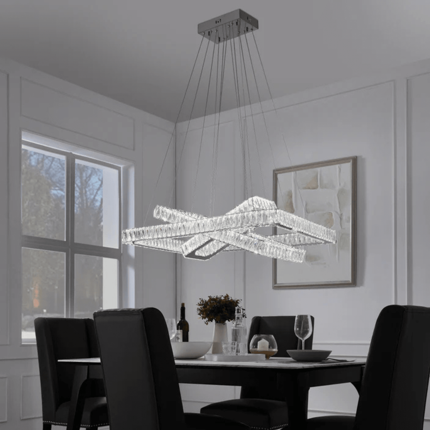 Crystal Elegance LED Chandelier 3 Rectangles - Orvon Lighting