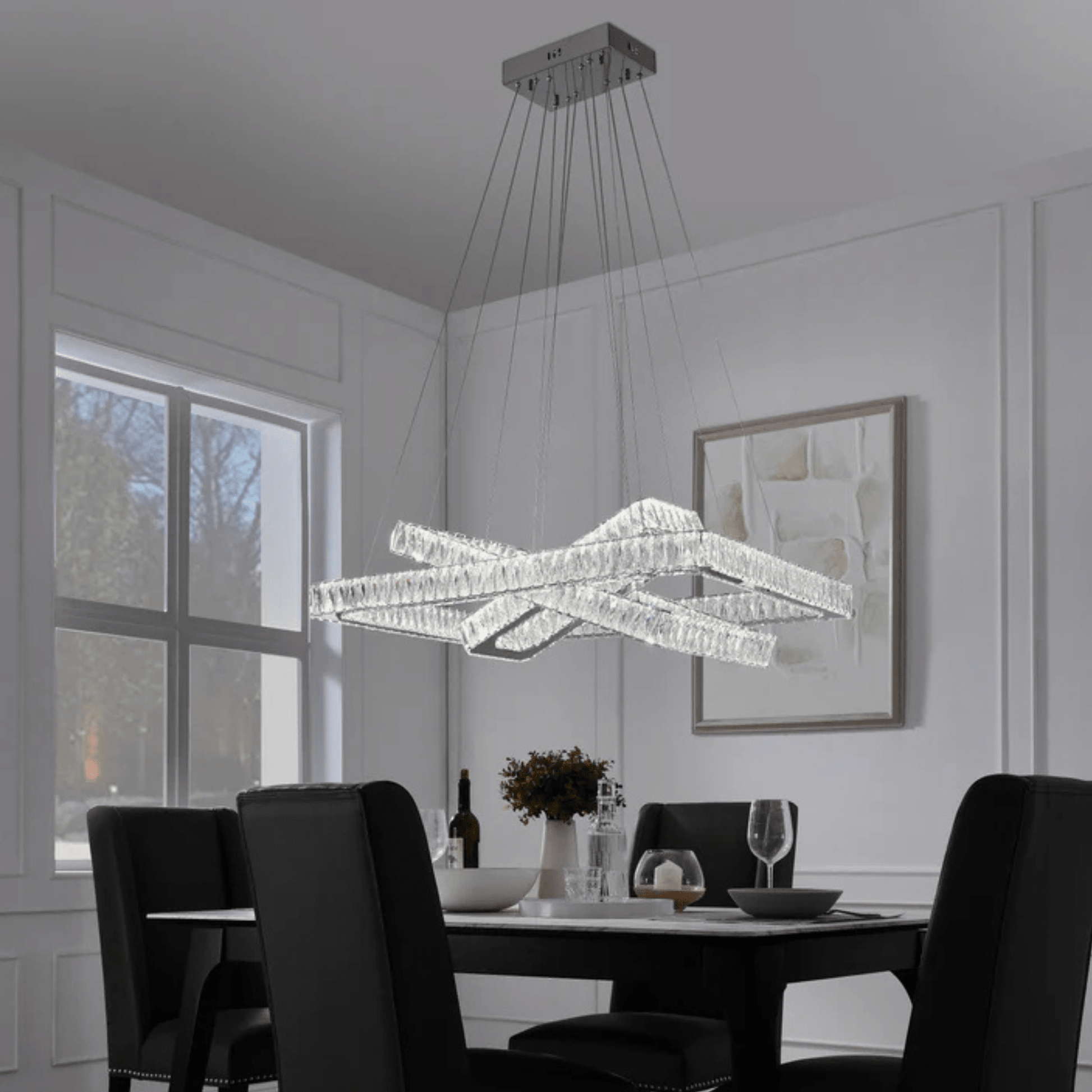 Crystal Elegance LED Chandelier 3 Rectangles - Orvon Lighting
