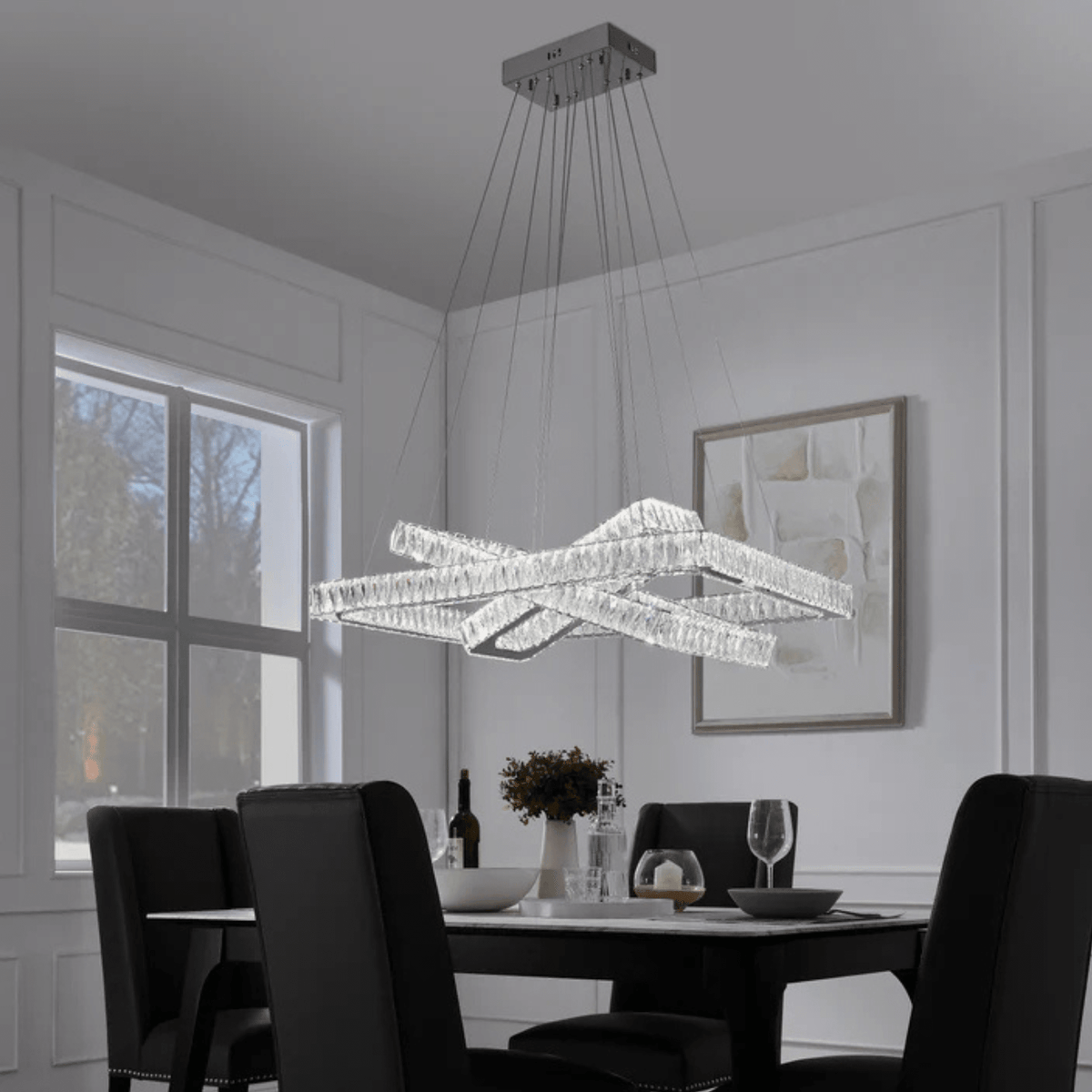 Crystal Elegance LED Chandelier 3 Rectangles - Orvon Lighting