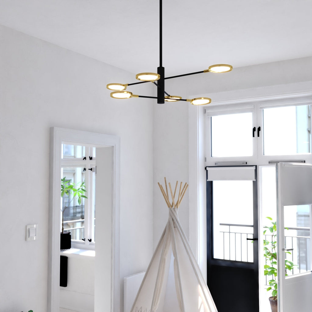 Cullerto 34.75 - in. 6 Light LED Pendant Matte Black and Antique Gold - Orvon Lighting