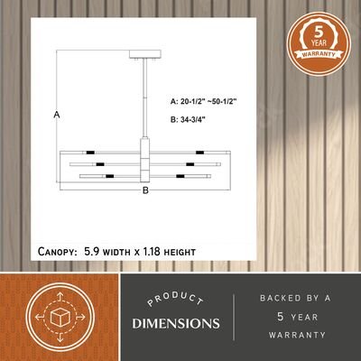 Cullerto 34.75 - in. 6 Light LED Pendant Matte Black and Antique Gold - Orvon Lighting