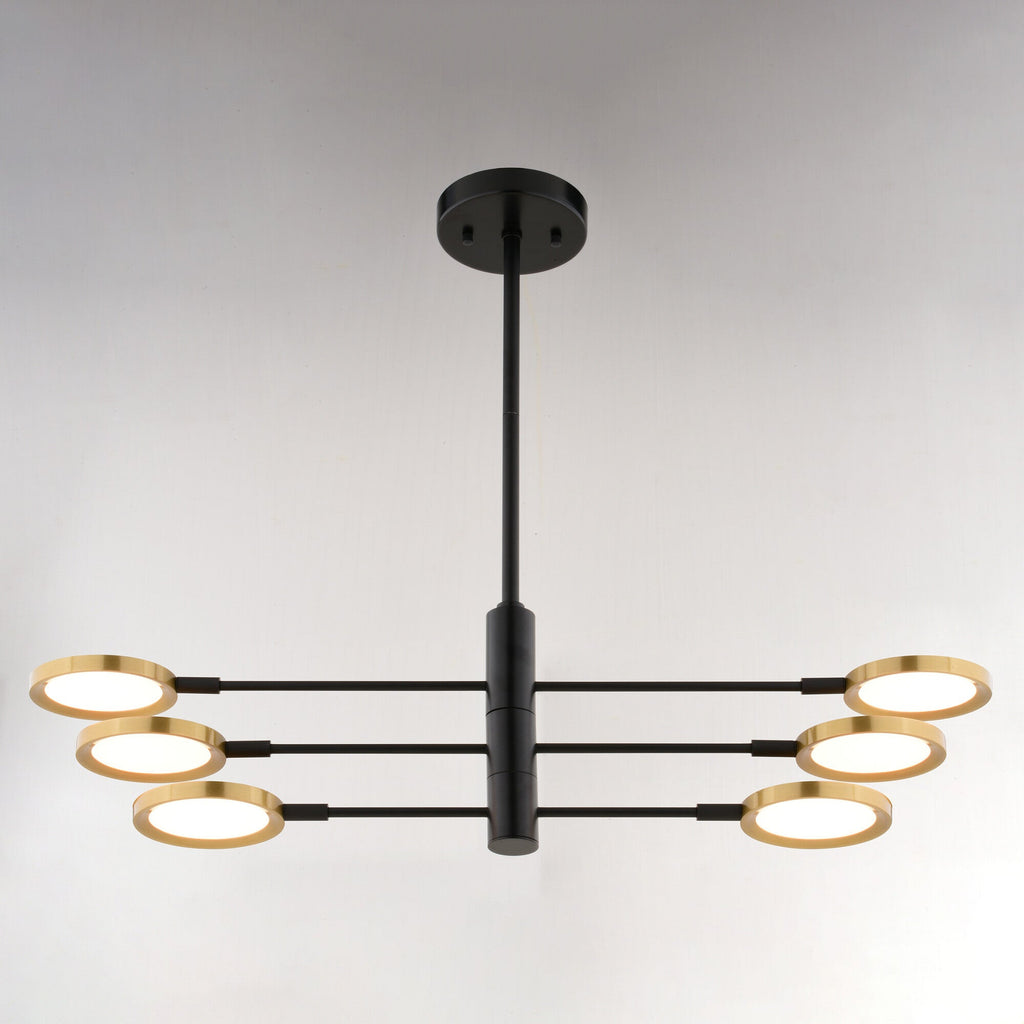 Cullerto 34.75 - in. 6 Light LED Pendant Matte Black and Antique Gold - Orvon Lighting
