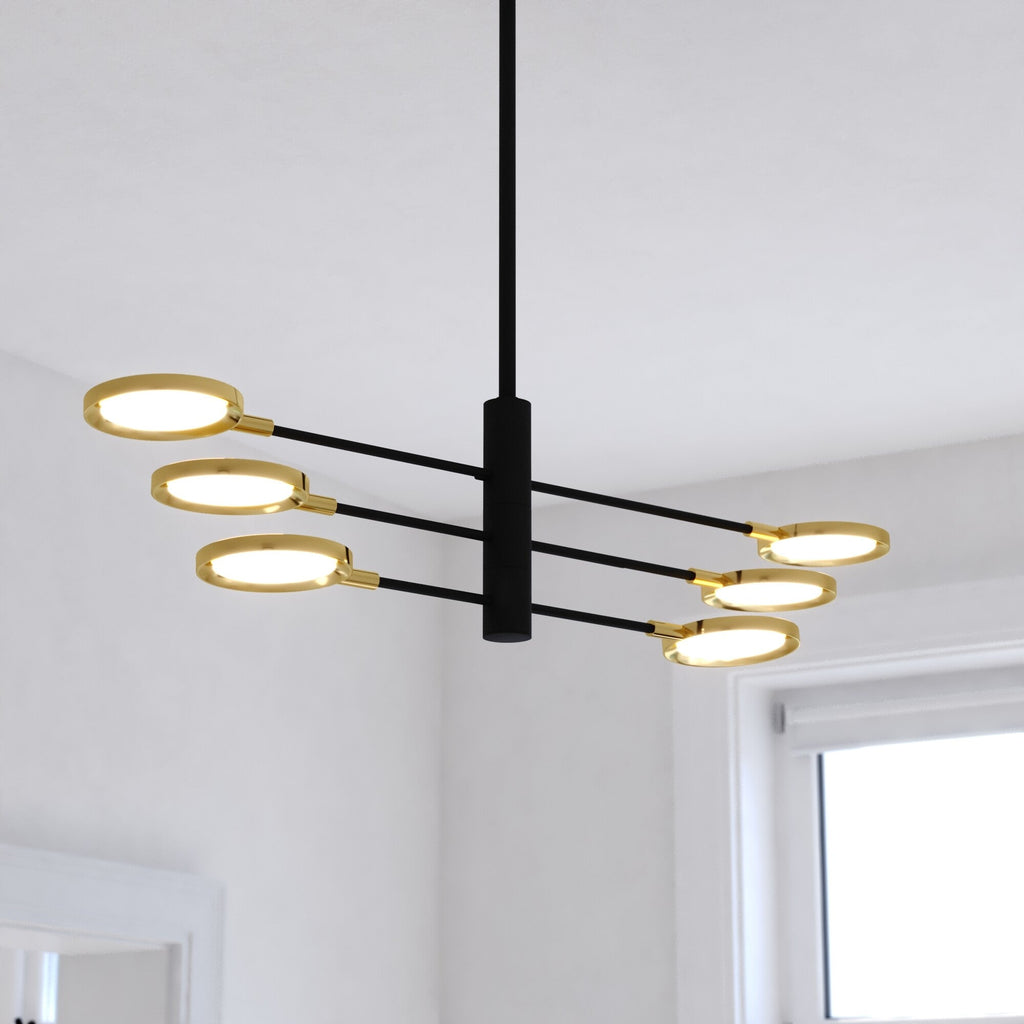 Cullerto 34.75 - in. 6 Light LED Pendant Matte Black and Antique Gold - Orvon Lighting