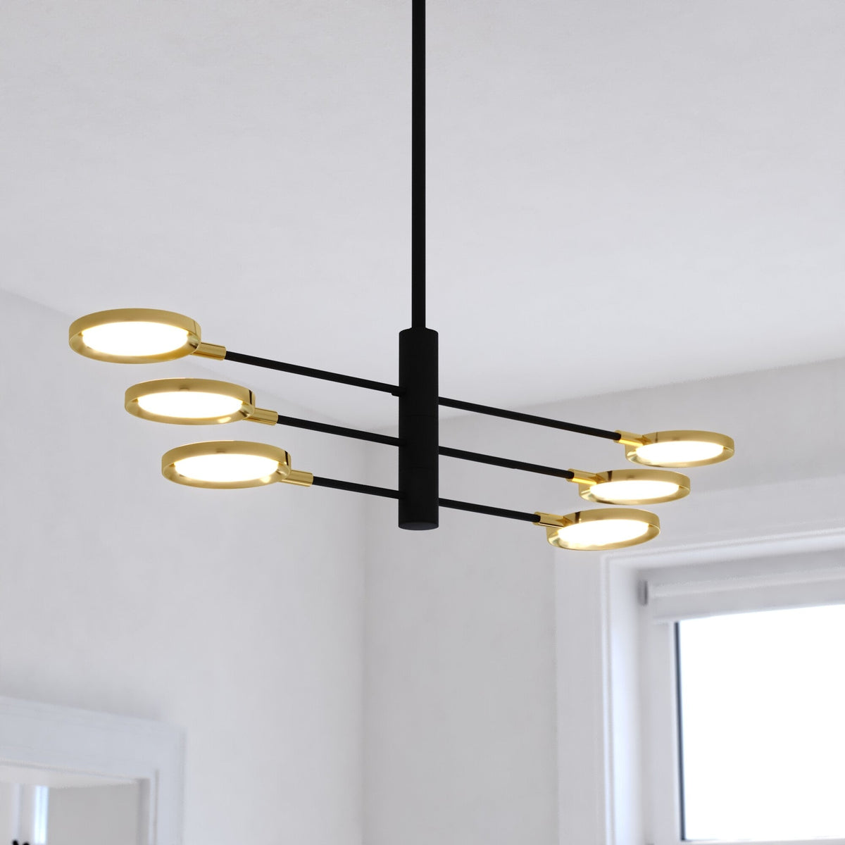 Cullerto 34.75 - in. 6 Light LED Pendant Matte Black and Antique Gold - Orvon Lighting