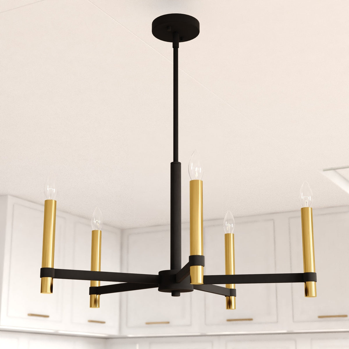 Damen 25 - in. 5 Light Chandelier Matte Black and Natural Brass - Orvon Lighting