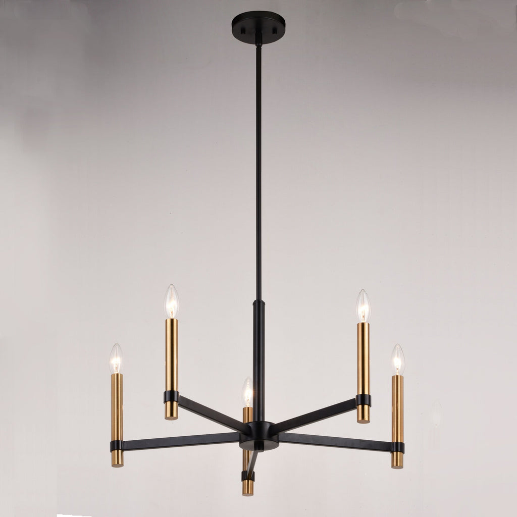 Damen 25 - in. 5 Light Chandelier Matte Black and Natural Brass - Orvon Lighting