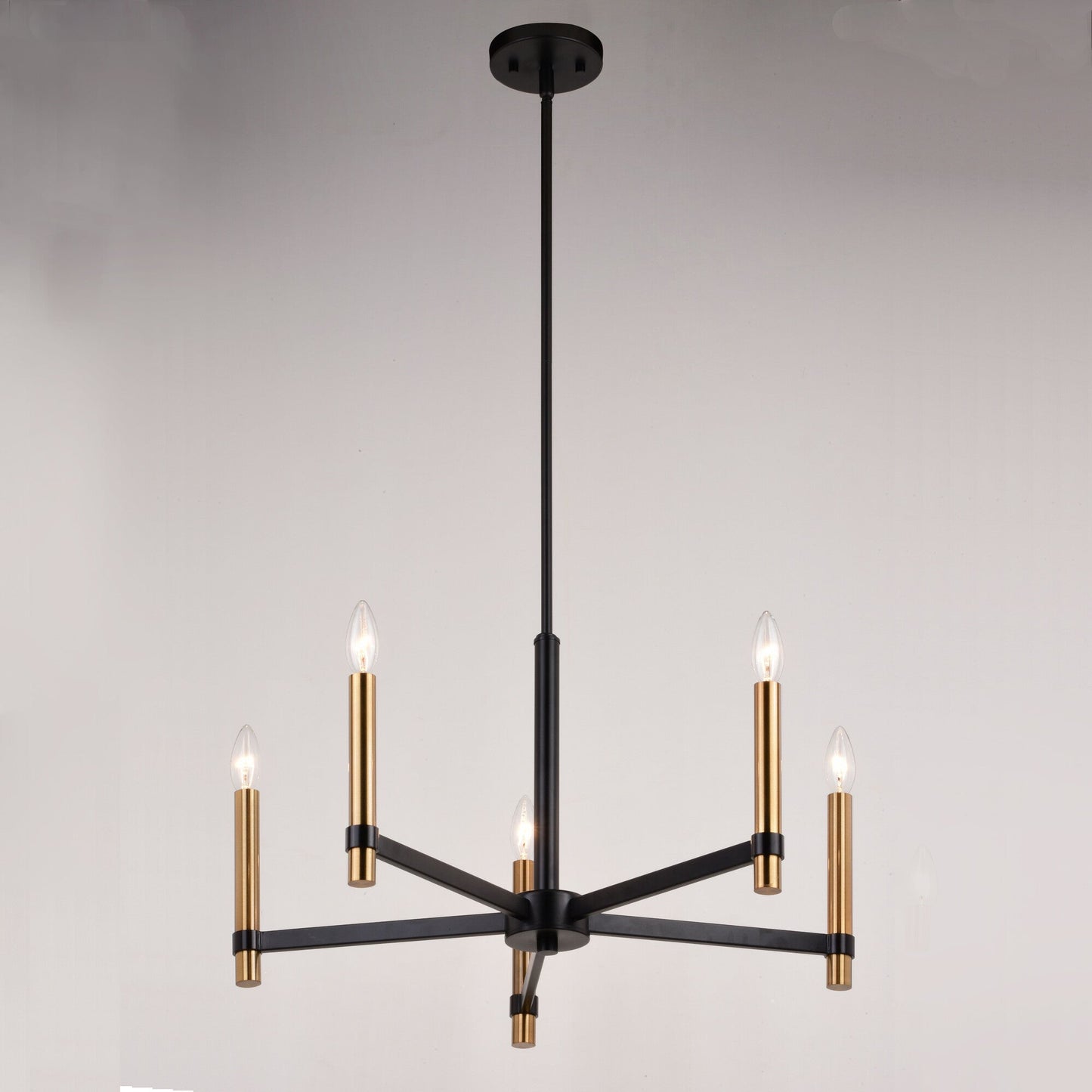 Damen 25 - in. 5 Light Chandelier Matte Black and Natural Brass - Orvon Lighting