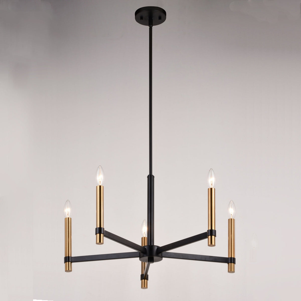 Damen 25 - in. 5 Light Chandelier Matte Black and Natural Brass - Orvon Lighting