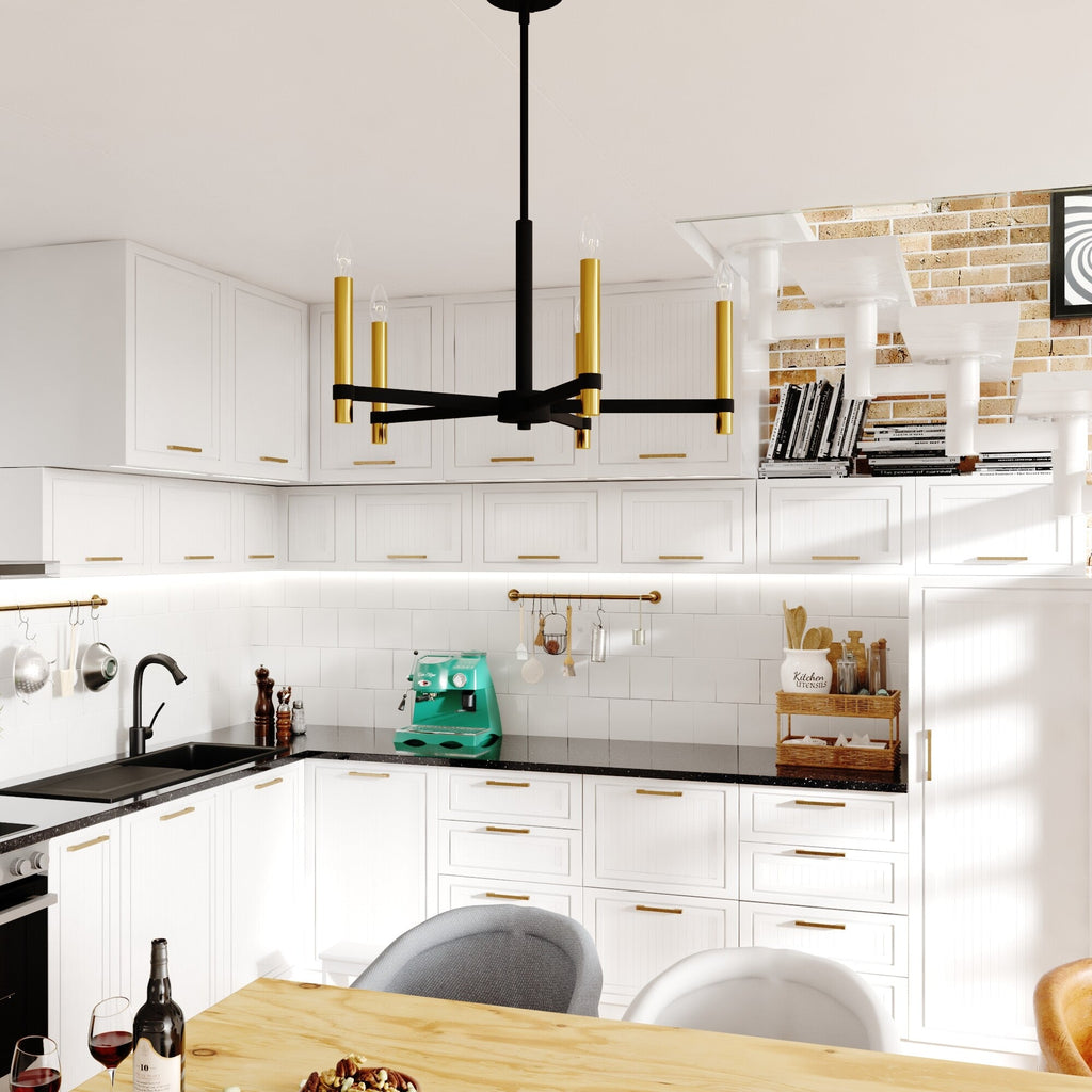 Damen 25 - in. 5 Light Chandelier Matte Black and Natural Brass - Orvon Lighting