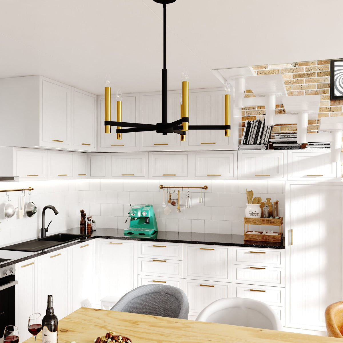 Damen 25 - in. 5 Light Chandelier Matte Black and Natural Brass - Orvon Lighting
