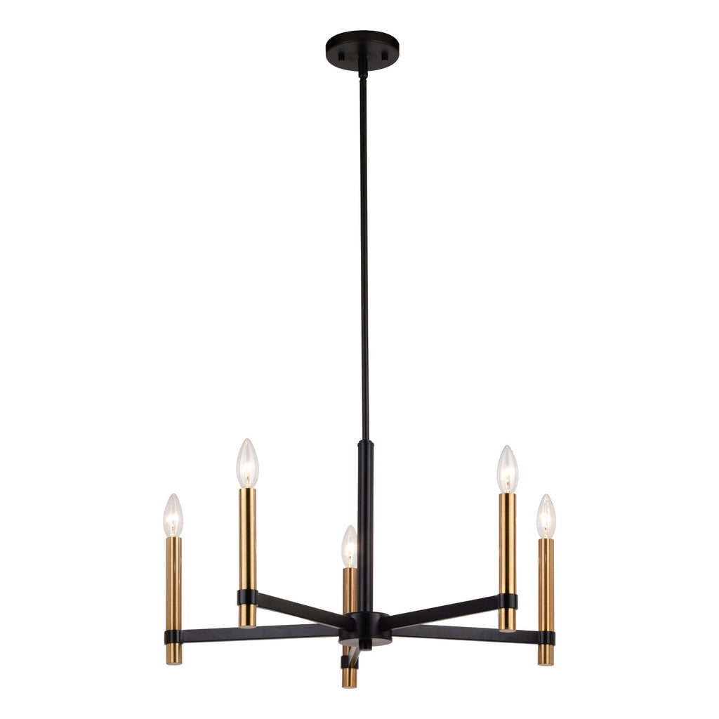 Damen 25 - in. 5 Light Chandelier Matte Black and Natural Brass - Orvon Lighting