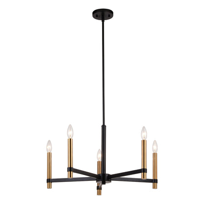 Damen 25 - in. 5 Light Chandelier Matte Black and Natural Brass - Orvon Lighting
