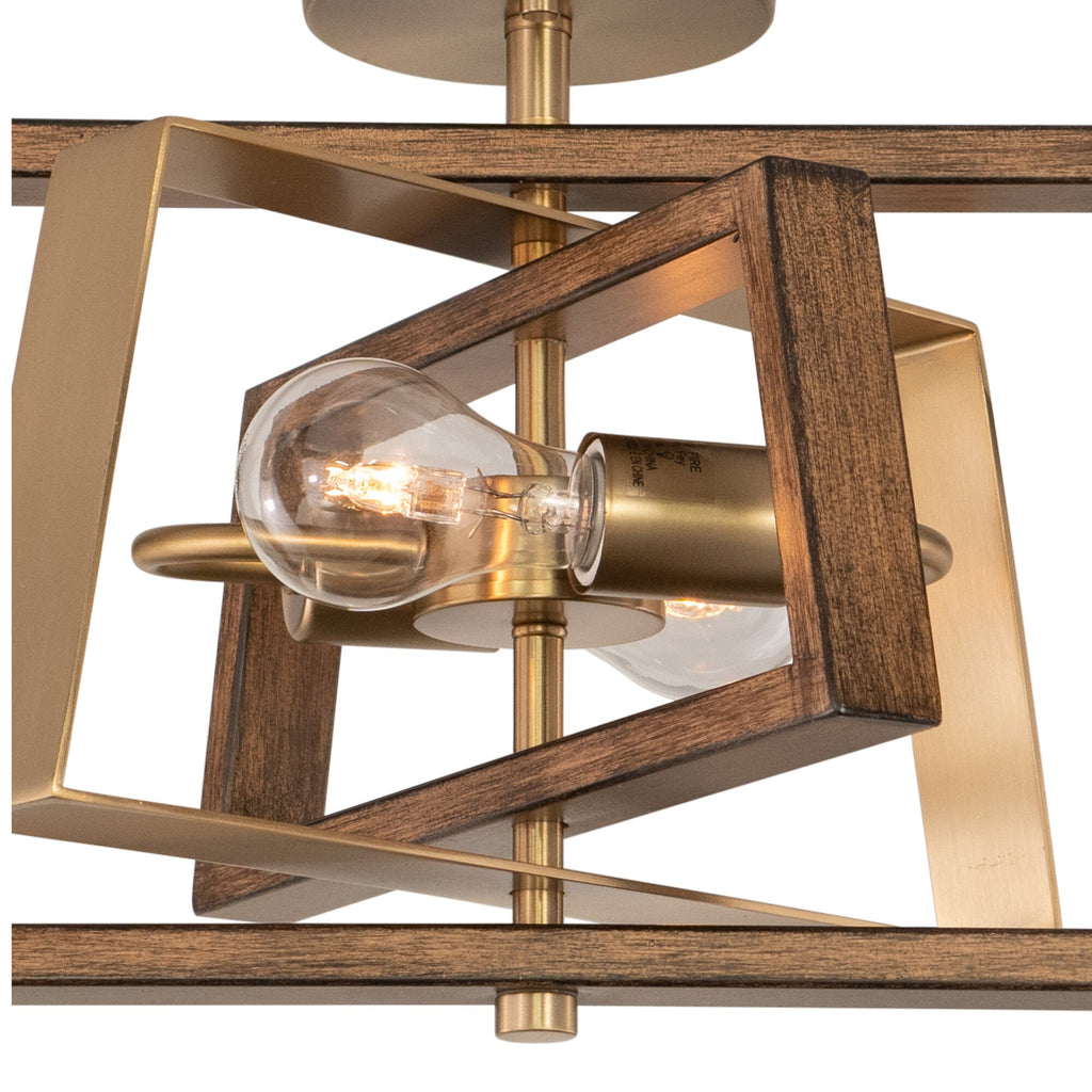 Dunning 16 - in. 2 Light Semi - Flush Mount Natural Brass and Burnished Chestnut - Orvon Lighting