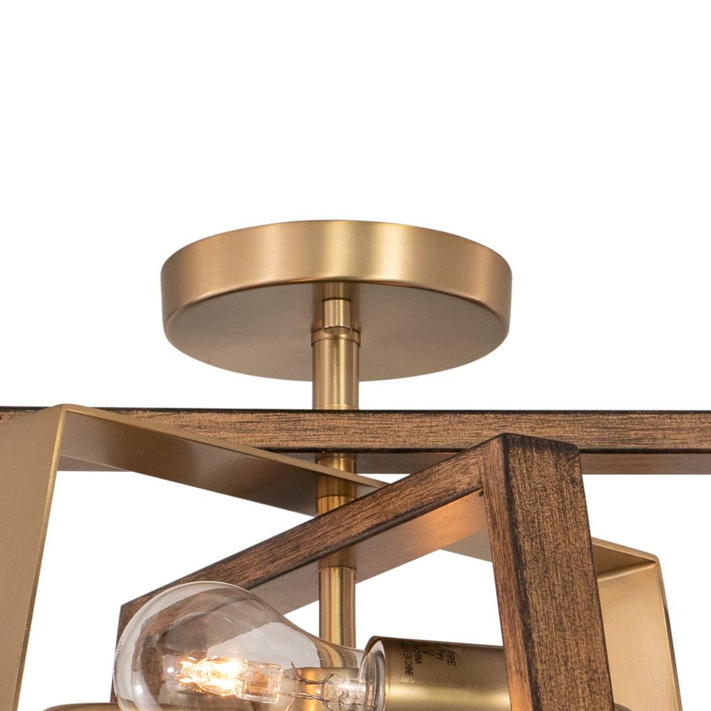 Dunning 16 - in. 2 Light Semi - Flush Mount Natural Brass and Burnished Chestnut - Orvon Lighting