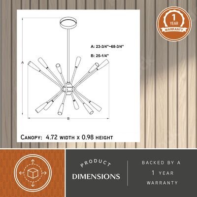 Ellis 25.25 - in. 12 Light Pendant Matte Black and Satin Brass - Orvon Lighting