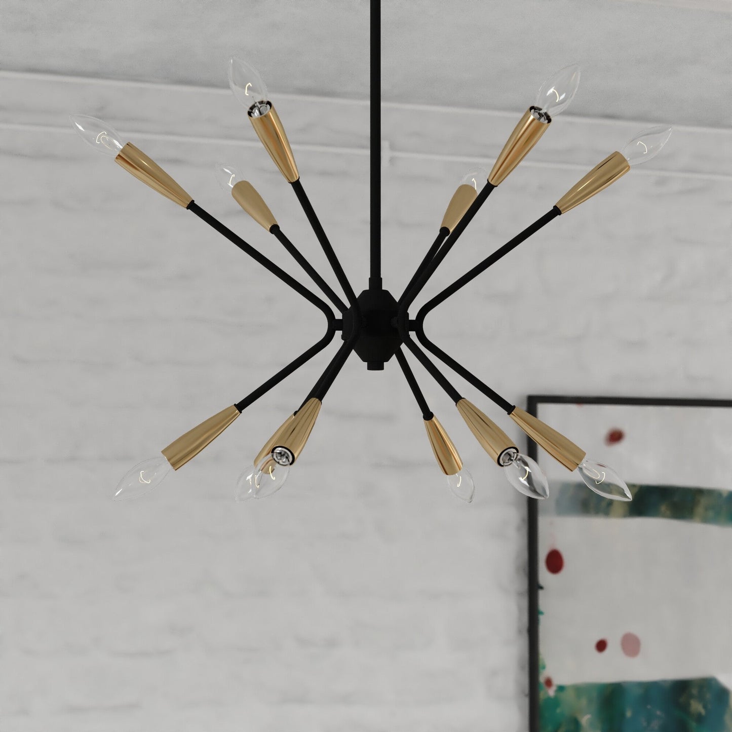 Ellis 25.25 - in. 12 Light Pendant Matte Black and Satin Brass - Orvon Lighting