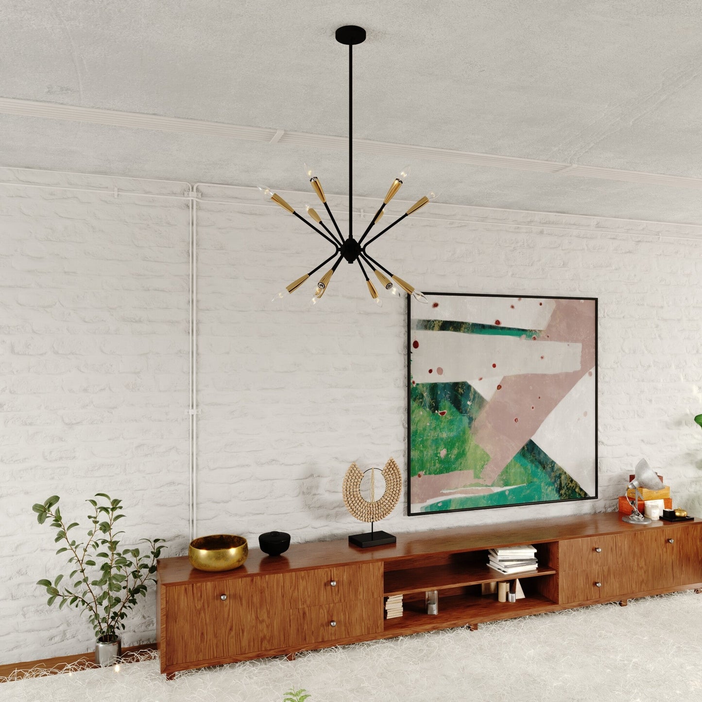 Ellis 25.25 - in. 12 Light Pendant Matte Black and Satin Brass - Orvon Lighting