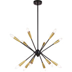 Ellis 25.25 - in. 12 Light Pendant Matte Black and Satin Brass - Orvon Lighting