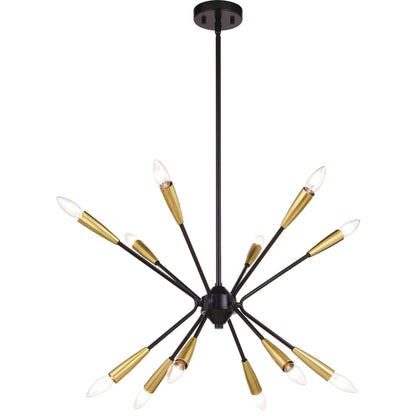 Ellis 25.25 - in. 12 Light Pendant Matte Black and Satin Brass - Orvon Lighting