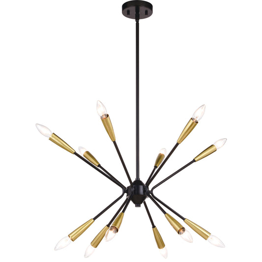 Ellis 25.25 - in. 12 Light Pendant Matte Black and Satin Brass - Orvon Lighting