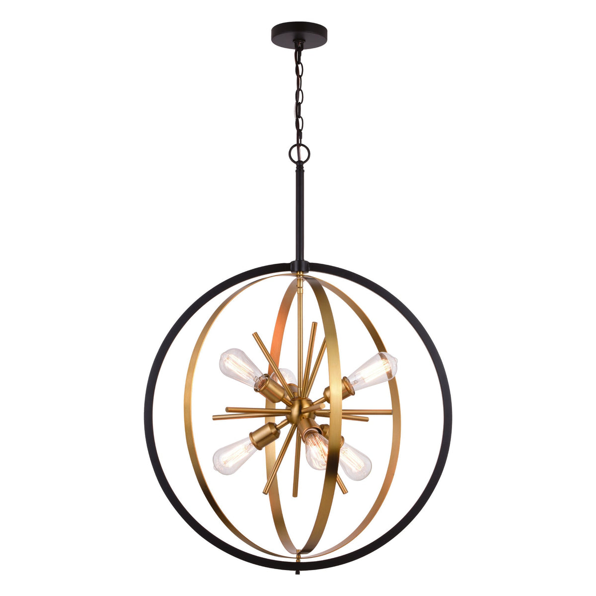 Estelle 26.75 in. 6 Light Orb Pendant Natural Brass and Matte Black - Orvon Lighting