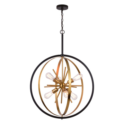Estelle 26.75 in. 6 Light Orb Pendant Natural Brass and Matte Black - Orvon Lighting