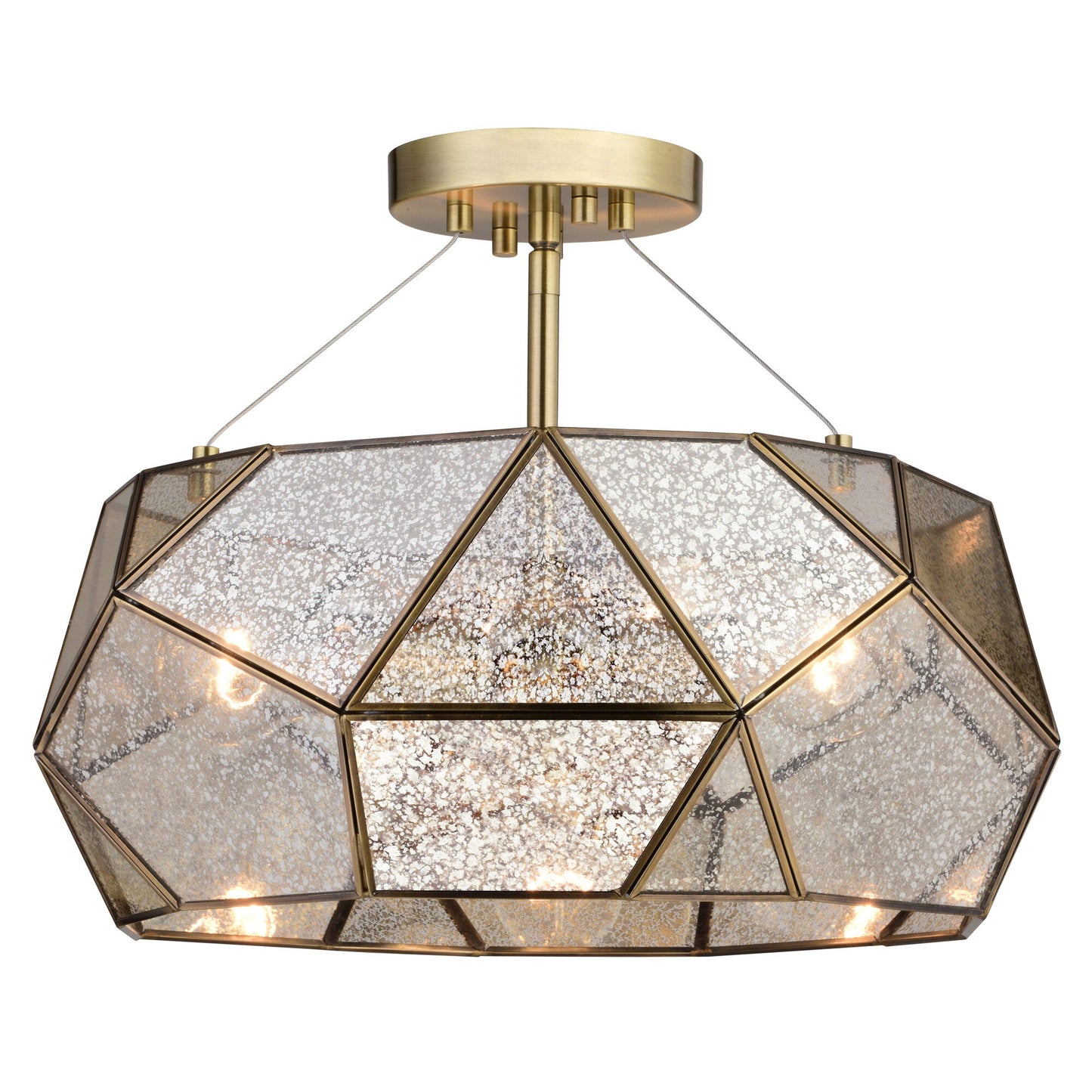 Euclid 16 - in. 3 Light Semi - Flush Mount Aged Brass - Orvon Lighting