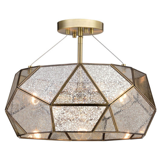 Euclid 16 - in. 3 Light Semi - Flush Mount Aged Brass - Orvon Lighting